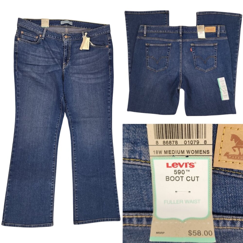 New Levis Boot Cut 590 Womens 18W 39x30 Fuller Waist Blue Jeans Cotton Stretch